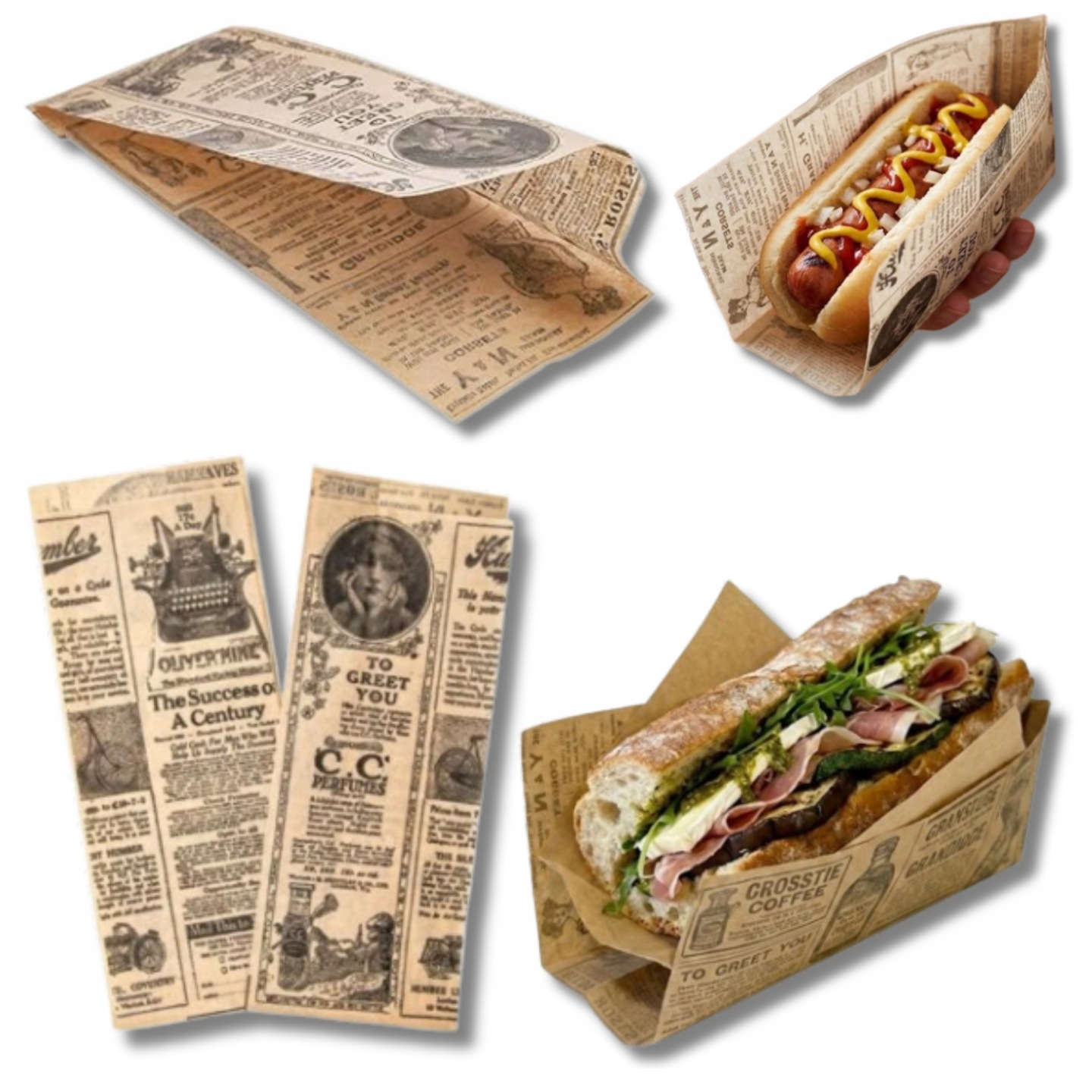 Torebki Papierowe na Hot-Dog Kanapki Kebab Śniadaniowe Eko 100 Szt 9+3x22cm