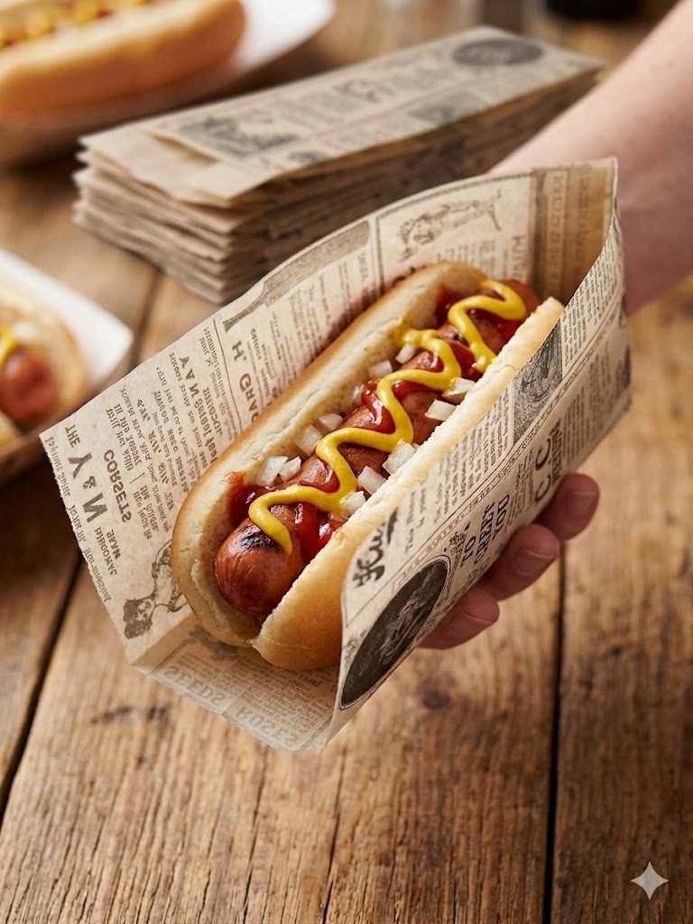 Torebki Papierowe na Hot-Dog Kanapki Kebab Śniadaniowe Eko 100 Szt 9+3x22cm